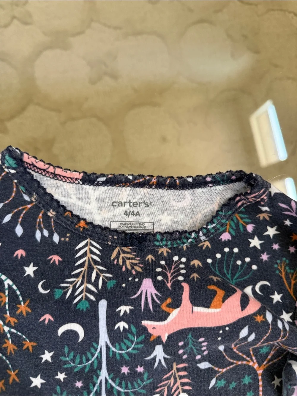 Carter's Girls Navy Pajama Set with Pink and Orange Animal Print